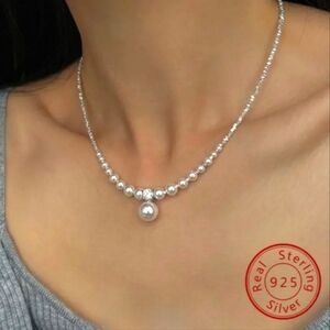 NIB Genuine Freshwater Pearls Sterling Silver 925 With CZ Necklace Elegant!! 👀